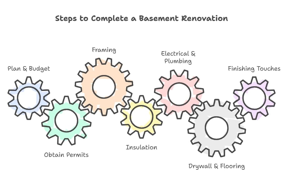 steps to complete a basement renovation