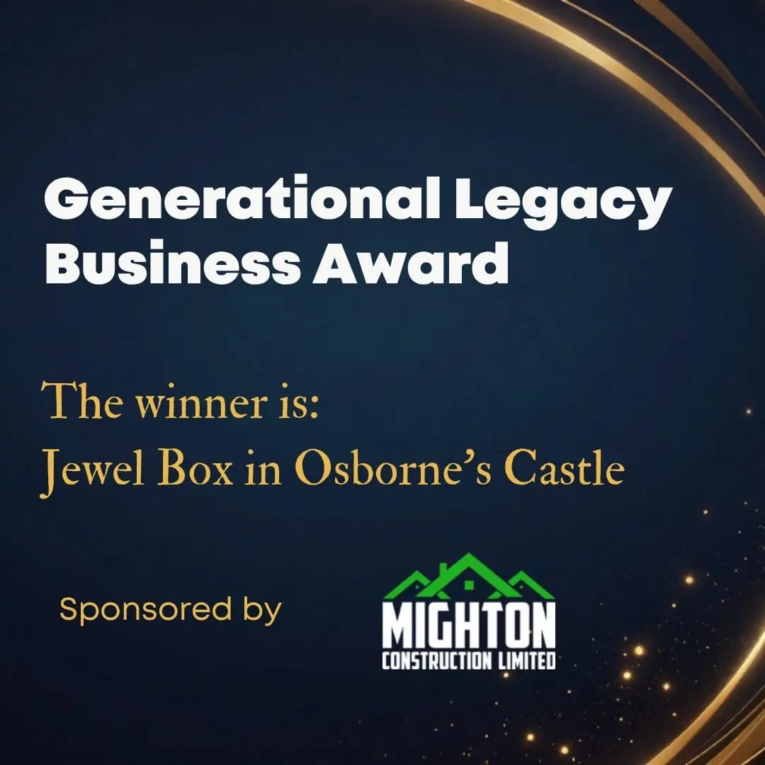 Generational Legacy Business Award 2026 winner graphic: Jewel Box in Osborne’s Castle, sponsored by Mighton Construction Limited