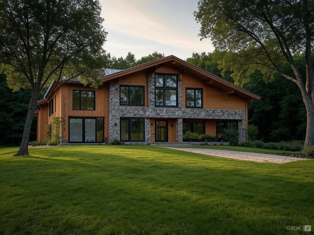 Modern custom home under construction in Ontario showing framing and foundation work