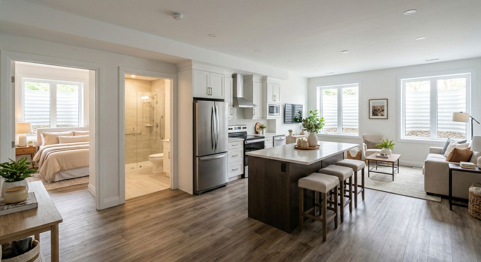 Bright basement in-law suite with full kitchen by Mighton Construction