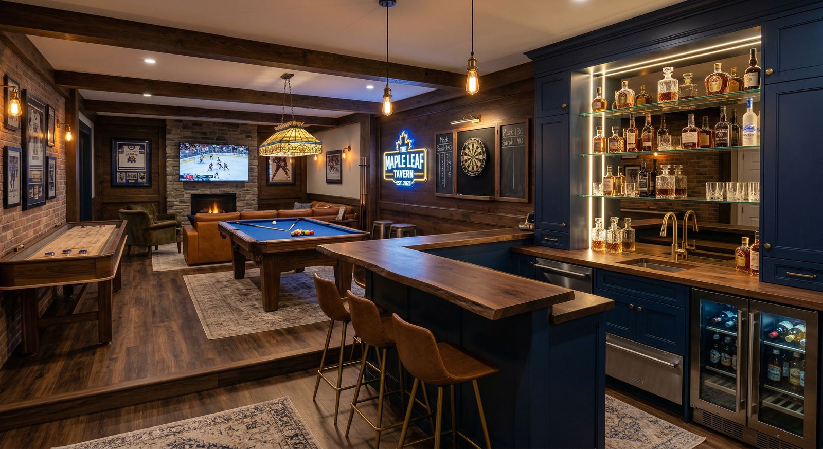 Finished basement games room by Mighton Construction near Blue Mountain