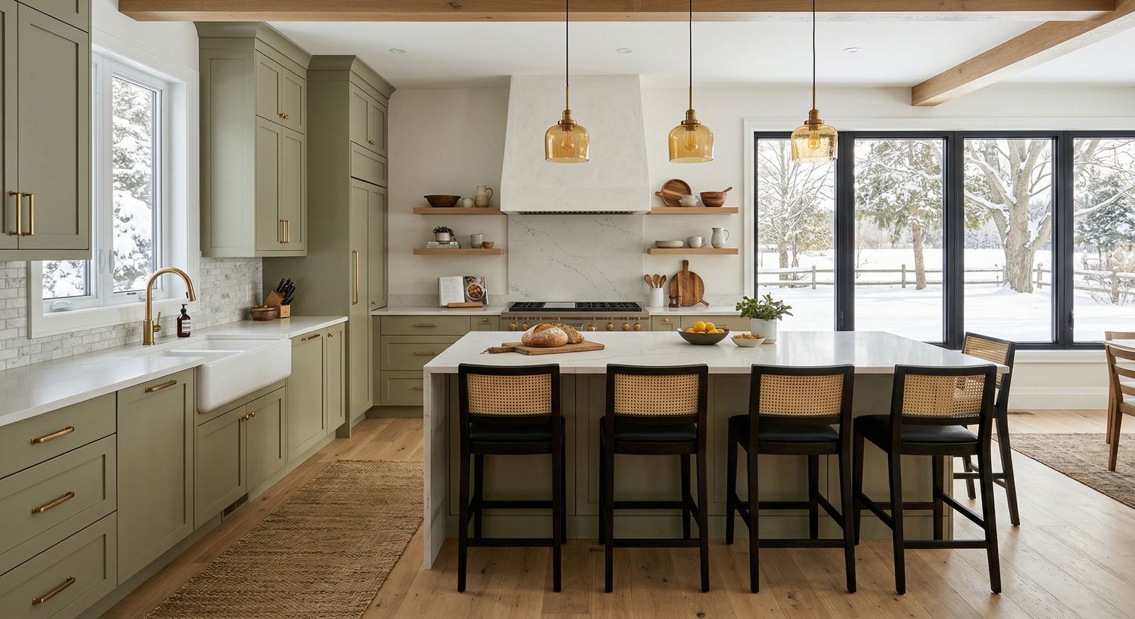 Green shaker kitchen renovation in Clearview Township by Mighton Construction
