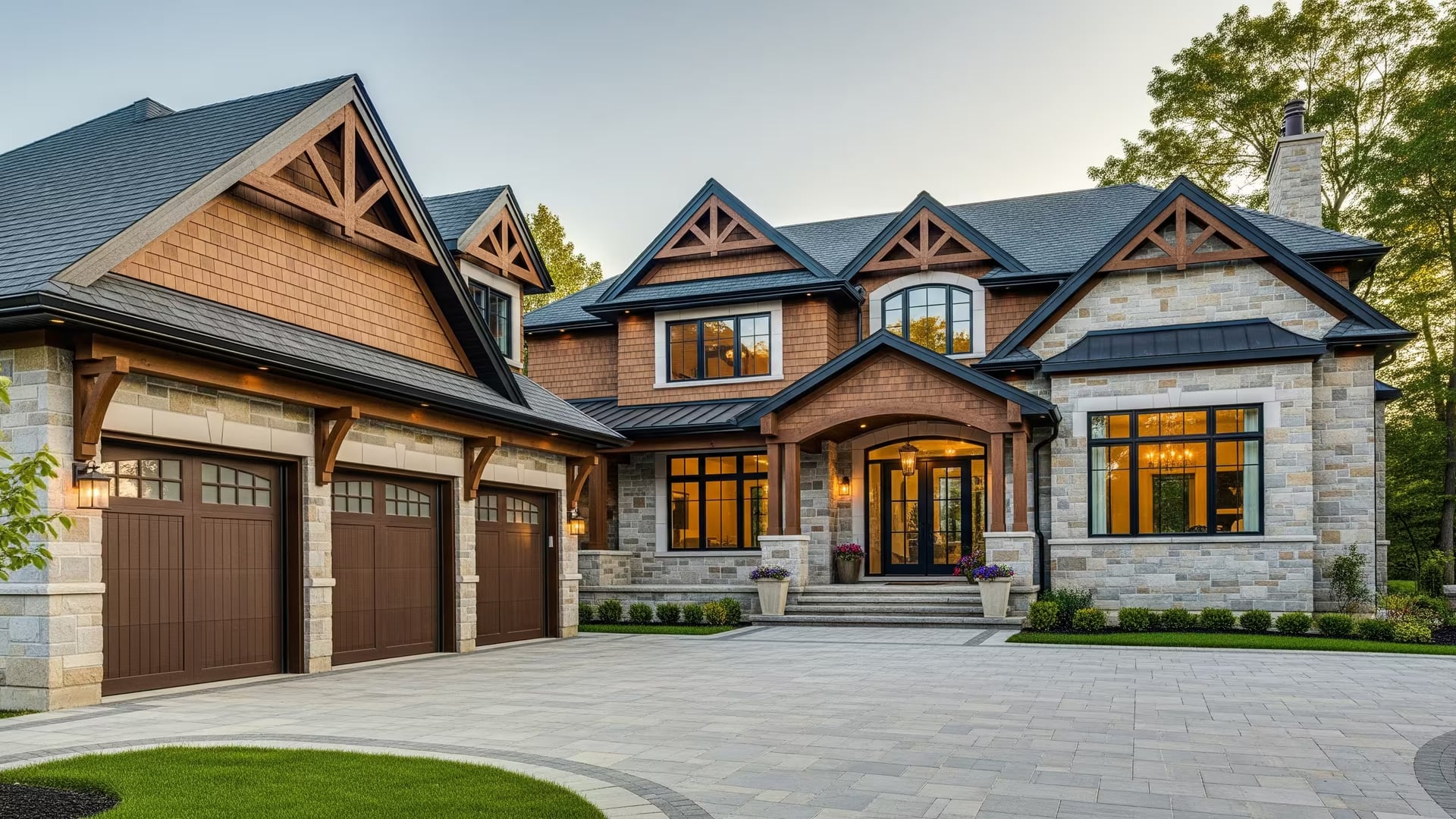 Luxury stone-and-timber custom home built by Mighton Construction in South Georgian Bay