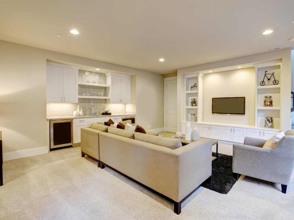 Finished basement by Mighton Construction
