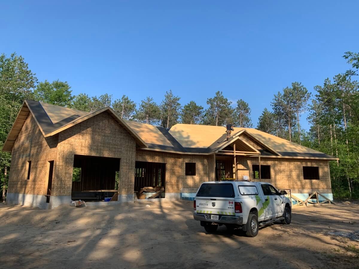 Custom home great room with timber detailing