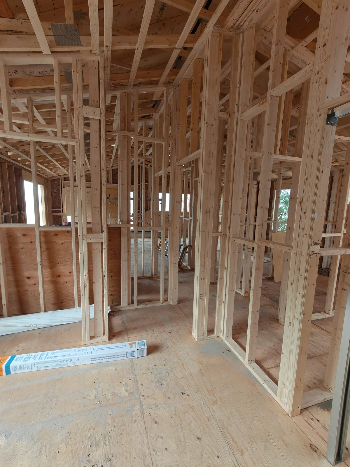 New interior layout framing inside the gutted waterfront cottage at 768 Shore Lane, Wasaga Beach