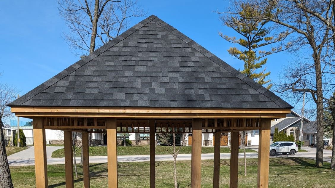Finished timber gazebo on a new concrete pad at Wasaga Beach Town Hall