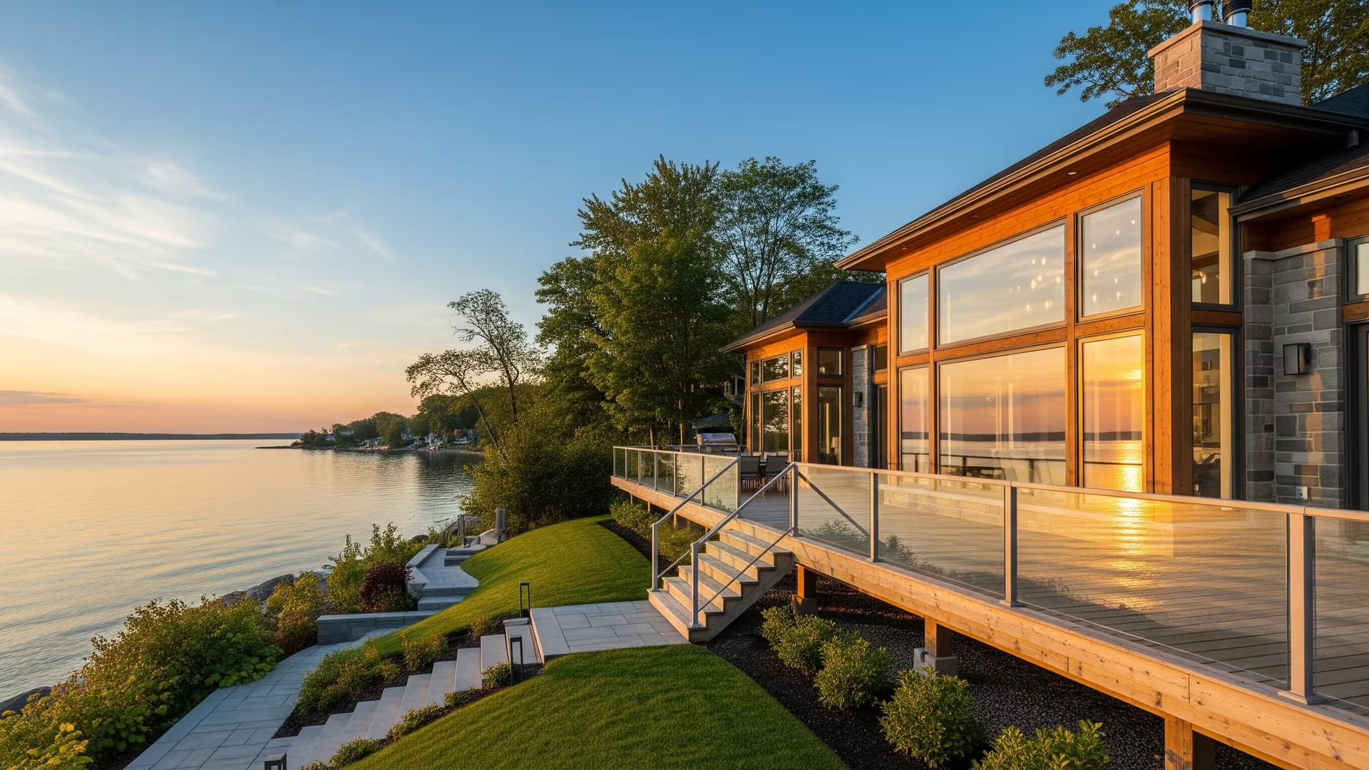 Custom waterfront cottage built by Mighton Construction on Georgian Bay